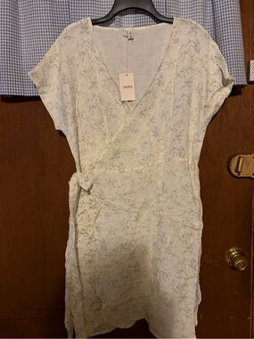 Floral Blue Wrap Short Dress - Women's